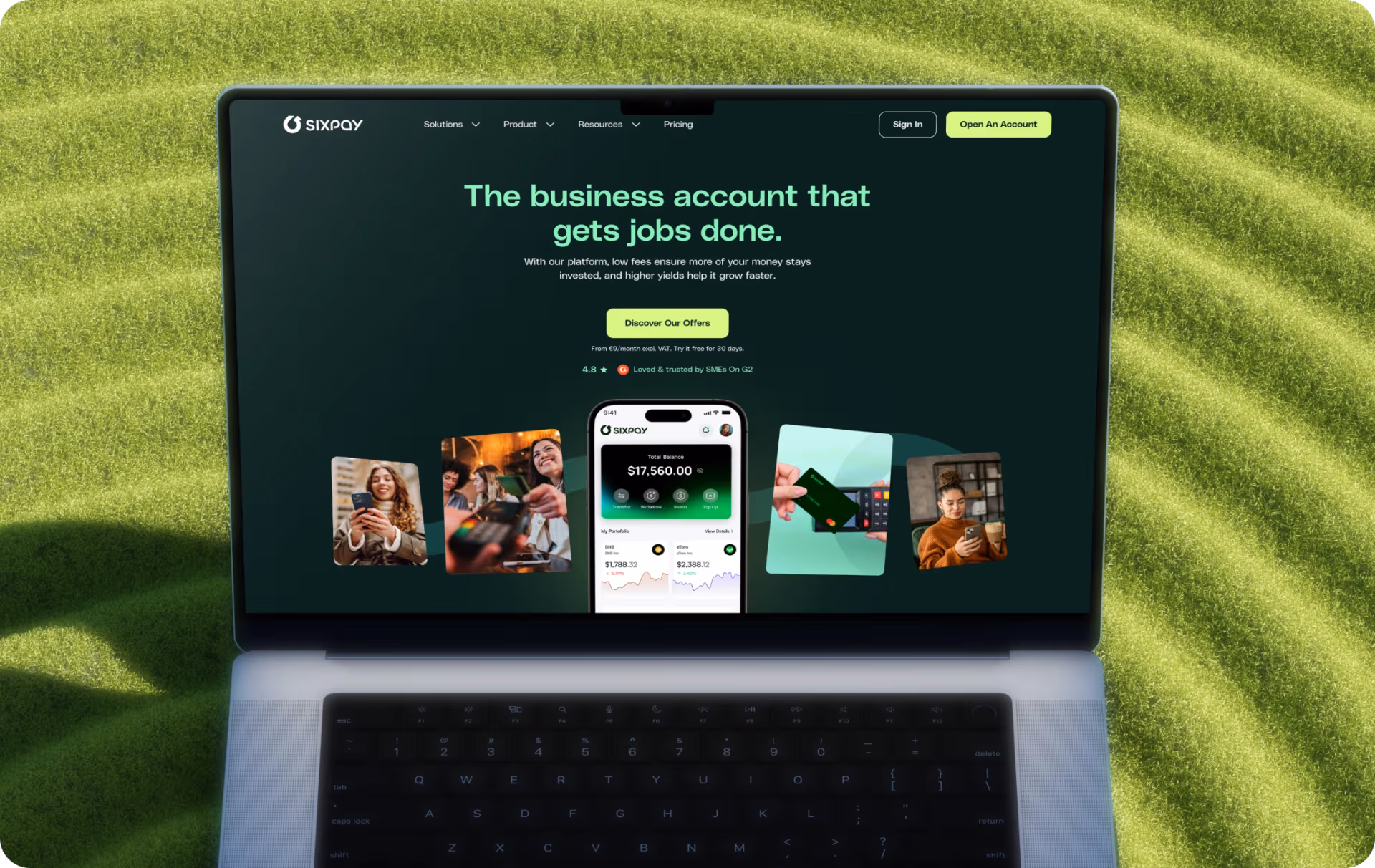 Sixpay fintech platform shown on a laptop